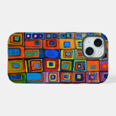 Hundertwasser Geïnspireerde Levendige Vierkanten  iPhone 15 Case (Achterkant horizontaal)