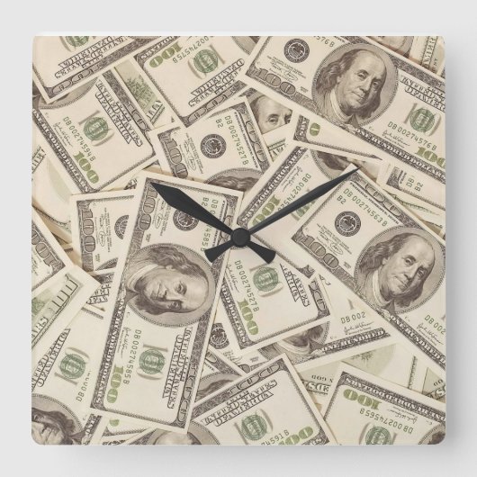 Hundred Dollar Bill Money Clock Vierkante Klok (Voorkant)