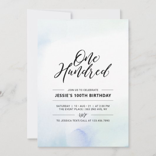 Hundred | Minimale Waterverf 100e verjaardag van d Kaart (Voorkant)
