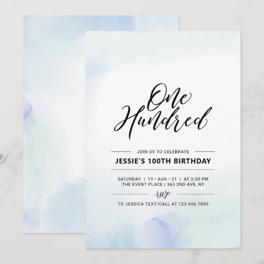 Hundred | Minimale Waterverf 100e verjaardag van d Kaart (Voorkant / Achterkant)