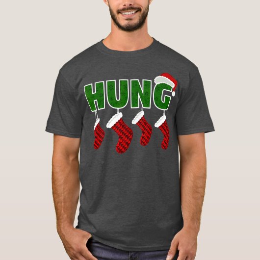 Hung - Funny Gay Endowed Kerstmis T-shirt (Voorkant)