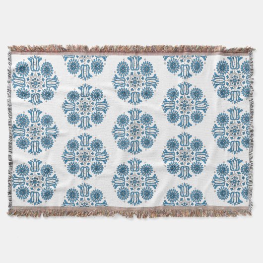 Hungarian Blue Folk Tulip Woven  Deken (Voorkant)
