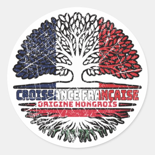 Hungarian French France Tree Roots Flag Ronde Sticker (Voorkant)