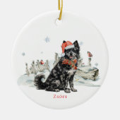 Hungarian Mudi Dog Watercolor Monogram Keramisch Ornament (Voorkant)
