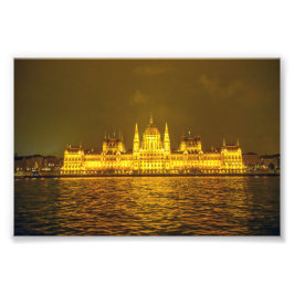 Hungarian Parliament, Budapest, Hungary at Night Foto Afdruk