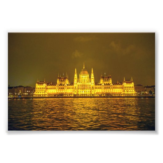 Hungarian Parliament, Budapest, Hungary at Night Foto Afdruk (Voorkant)