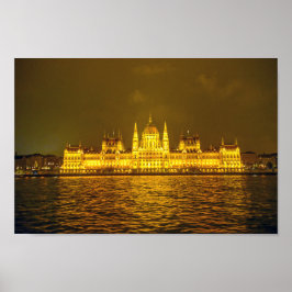 Hungarian Parliament, Budapest, Hungary at Night Poster