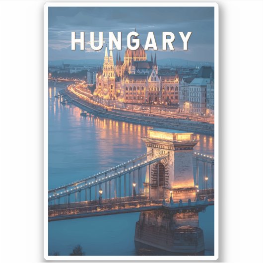 Hungary Illustration Travel Art Vintage Sticker (Voorkant)