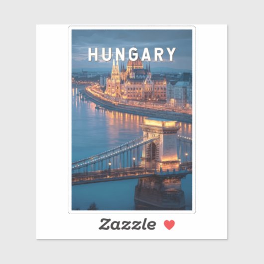 Hungary Illustration Travel Art Vintage Sticker (Vel)