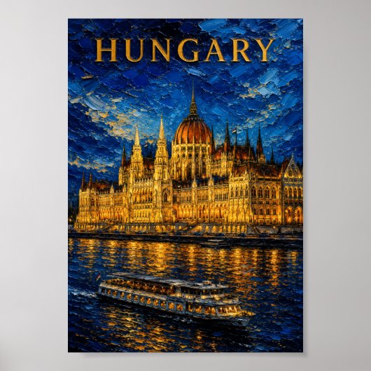 Hungary: Night Glow Budapest Art Souvenir Poster (Voorkant)