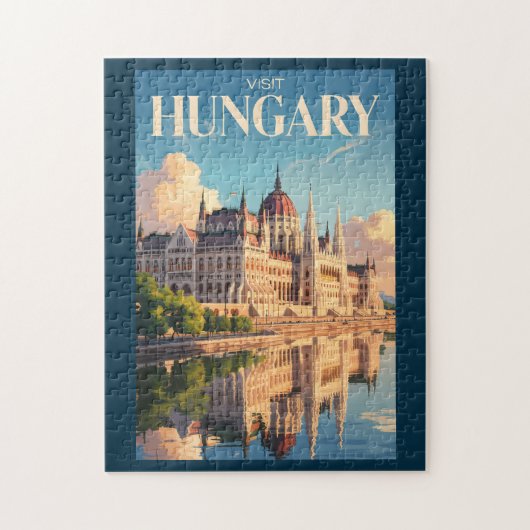 Hungary Parliament Illustration Travel Art Vintage Legpuzzel (Verticaal)