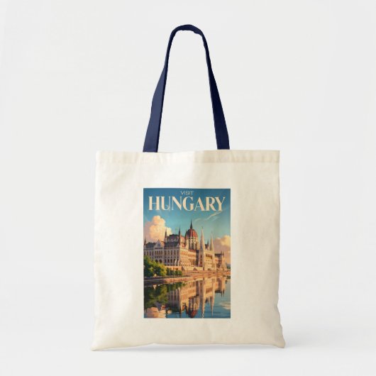 Hungary Parliament Illustration Travel Art Vintage Tote Bag (Voorkant)