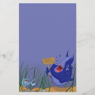 Hungry Blue Shark and Fish Stationery Briefpapier