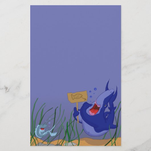 Hungry Blue Shark and Fish Stationery Briefpapier (Voorkant)