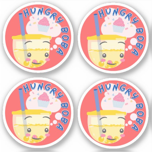 Hungry Boba - Pack van 4 Sticker (Voorkant)