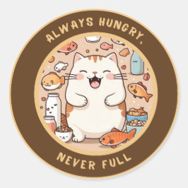 Hungry Cat Sticker - Kawaii Humor Design