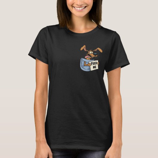Hungry Dog in Pocket – Funny "Feed Me" T-Shirt (Voorkant)