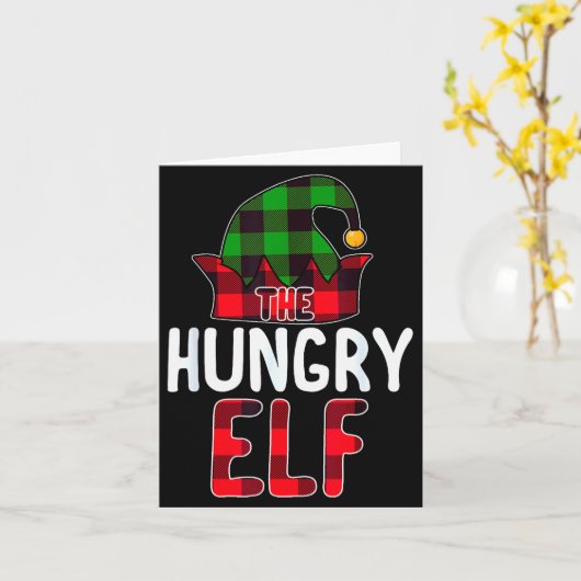 Hungry Elf Matching Family Group Christmas Party P Kaart (Gele Bloem)