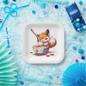 Hungry Little Fox Waiting for Japans Ramen Papieren Bordje (Feest)