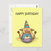 Hungry Piggy Happy Birthday briefkaart (Voorkant / Achterkant)