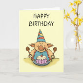 Hungry Piggy Happy verjaardagskaart Kaart (Gele Bloem)