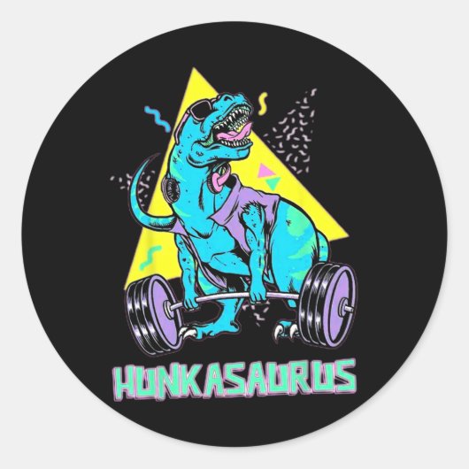 Hunkasaurus Gewichtheffen Bodybuilding Gym Workout Ronde Sticker (Voorkant)