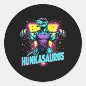 Hunkasaurus Gewichtheffen Bodybuilding Gym Workout Ronde Sticker (Voorkant)