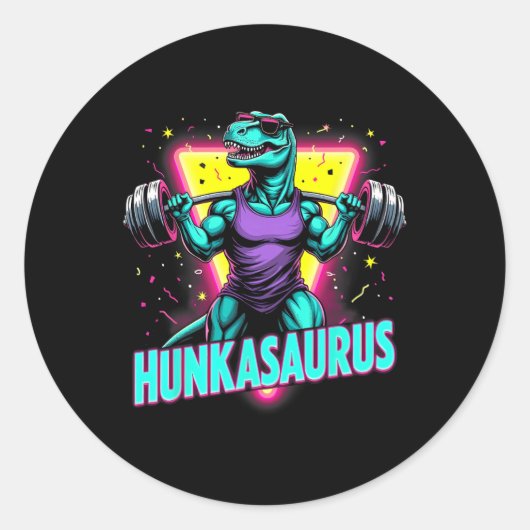 Hunkasaurus Gewichtheffen Bodybuilding Gym Workout Ronde Sticker (Voorkant)