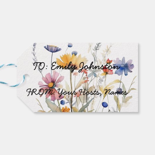 'Hunny' Wildflower Waterverf Party Cadeaulabel (Achterkant Horizontaal)