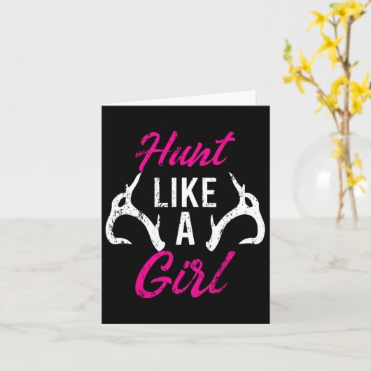 Hunt als een meisje met een grappige Antler Hunter Kaart (Gele Bloem)