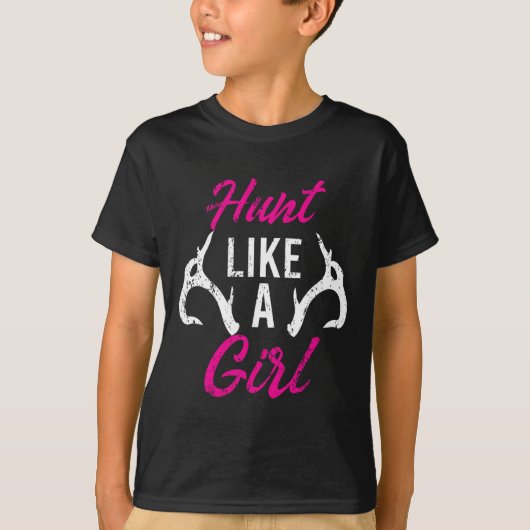 Hunt als een meisje met een grappige Antler Hunter T-shirt (Voorkant)