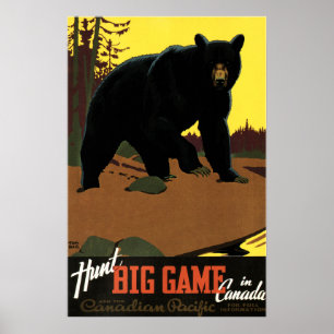 HUNT BIG GAME IN CANADA Adverteren Vintage Travel Poster