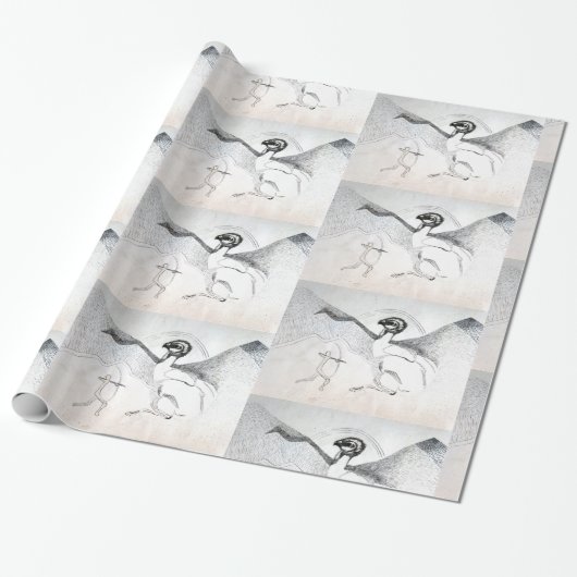 Hunt Graphuc Black White Tekening Cadeaupapier (Uitgerold)