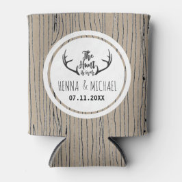 "Hunt is over" Rustic Antler Barnwood Wedding Blikjeskoeler