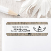 "Hunt is over" Rustic Antler Barnwood Wedding Etiket (Insitu)