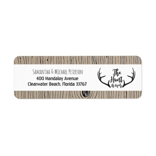 "Hunt is over" Rustic Antler Barnwood Wedding Etiket (Voorkant)
