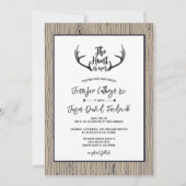 "Hunt is over" Rustic Antler Barnwood Wedding Kaart (Voorkant)