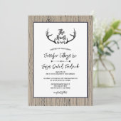 "Hunt is over" Rustic Antler Barnwood Wedding Kaart (Staand voorkant)