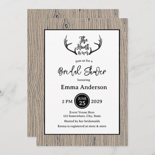 "Hunt is over" Rustic Antler Barnwood Wedding Kaart (Voorkant / Achterkant)