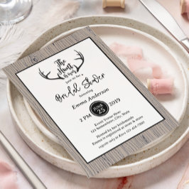 "Hunt is over" Rustic Antler Barnwood Wedding Kaart