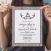 "Hunt is over" Rustic Antler Barnwood Wedding Kaart