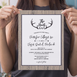 "Hunt is over" Rustic Antler Barnwood Wedding Kaart