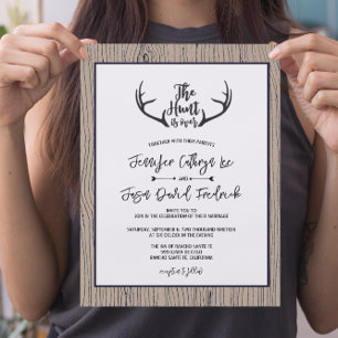 "Hunt is over" Rustic Antler Barnwood Wedding Kaart
