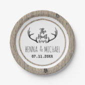 "Hunt is over" Rustic Antler Barnwood Wedding Papieren Bordje (Voorkant)
