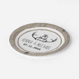 "Hunt is over" Rustic Antler Barnwood Wedding Papieren Bordje
