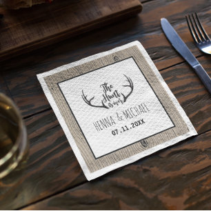 "Hunt is over" Rustic Antler Barnwood Wedding Servetten