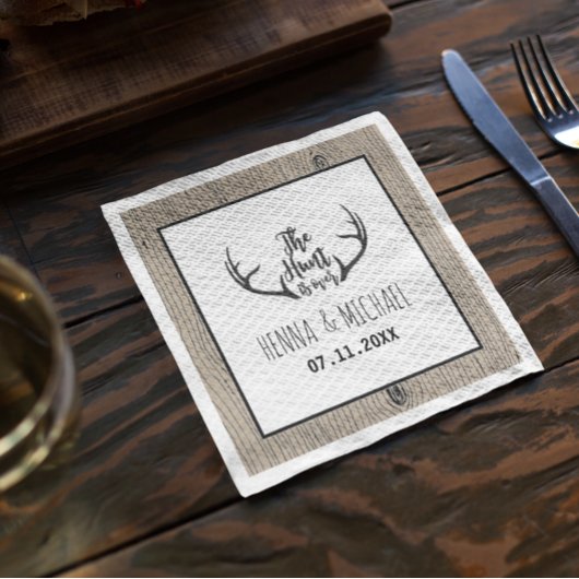 "Hunt is over" Rustic Antler Barnwood Wedding Servetten