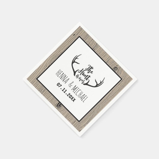 "Hunt is over" Rustic Antler Barnwood Wedding Servetten (Hoek)