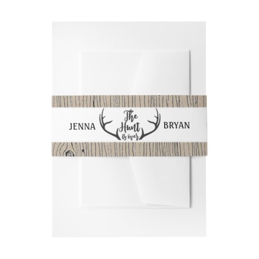 "Hunt is over" Rustic Antler Barnwood Wedding Uitnodigingen Wikkel (Voorkant Voorbeeld)