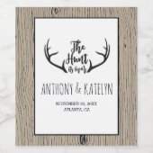 "Hunt is over" Rustic Antler Barwood Wedding Wijn Etiket (Enkel label)